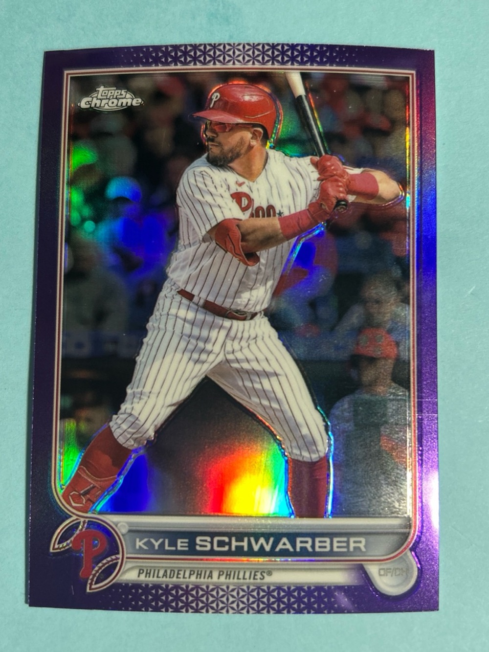 Kyle Schwarber Phillies 2022 Topps Chrome Update Purple Refractor card #USC121